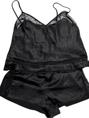 Victoria Secret Satin Lace Pajama Set Black Y2K Coquette Sleepwear M